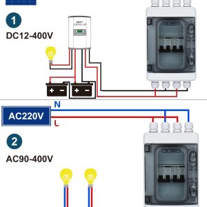 DIHOOL DC Circuit Breaker Box Cover with UV-Proof, 20 Amp Electrical Power Distribution Box 2 in 2 Out, PV Solar Disconnect Switch
