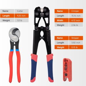 iCrimp Battery Cable Lug Crimping Tool Kit for 8-1/0 AWG - 63pcs Copper Lugs & 25pcs Heat Shrink Tubes, Wire Cutter & Stripper