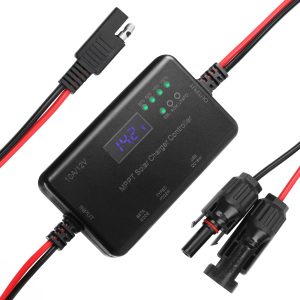 OXSUN MPPT Solar Charge Controller, 12V 10A Solar Panel Regulator with USB and Type-C outports Solar Regulator Compatible with Gel AGM LiFePO₄ Battery and SAE to Bare Wire Cable x 1