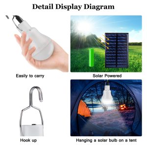 Solar Light Bulbs for Indoor Home and Chicken Coop, Outdoor Waterproof Camping Lamps for Tent, Rechargeable LED Solar Lights for Shed Night, Emergency Power Outage and Outside