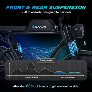 Narrak Electric Bike for Adults,1100W Peak Motor 16"x 4.0 Fat Tires 28MPH E-Bike, 48V Removable Battery Dirt Bike, Dual Suspension & Brakes Motorcycle, 7-Speed, All Terrain for Mountains, Snow (Black)