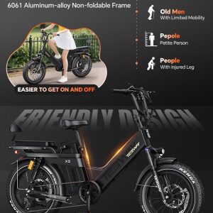 TESWAY 200Miles Ultra Long Range Step-Thru Electric Bike for Adults 2000W 32MPH, UL Certified 48V 60AH Full Suspension Ebike (48v 200miles Single Motor/Step-Thru, Black)
