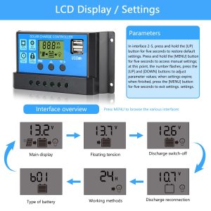 Anern 30A PWM Solar Charge Controller 12V/24V with LCD Display, Dual USB Solar Panel Battery Intelligent Regulator, Auto Parameter Adjustable, Timer Setting, Multiple Load Control Modes