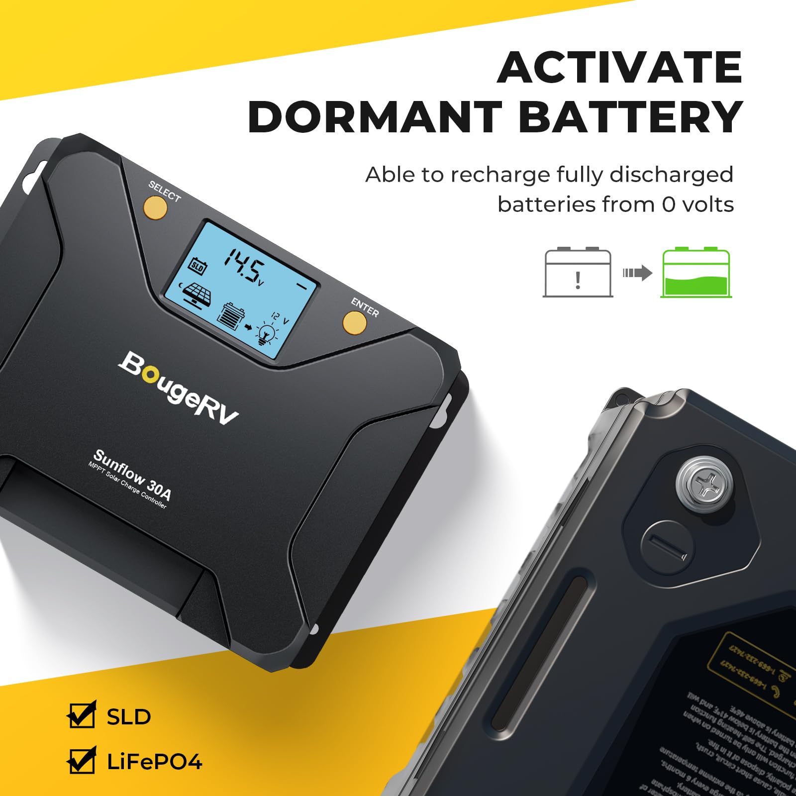 BougeRV MPPT Solar Charge Controller 30A, w/ Low-Temp Cut-Off, APP Control, Backlit LCD, 30 Amp Solar Panel Regulator 12V/24V for LiFePO4, SLD, Gel, FLD, AGM Battery, RV, Marine, Upgraded - Image 6