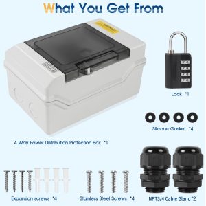 XINYIELE Outdoor Circuit Breaker Box,Power Distribution Box,Circuit Breaker Panels,Sub Panel Breaker Box, Electrical Panel Box with Clear Cover, Bus Bars and DIN Rail for Indoor and Outdoor(SH-4WAY)