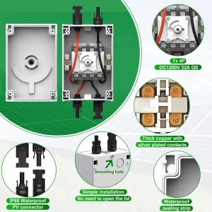 CNLonQcom Solar PV Disconnect Switch 32 Amp DC1200V Isolator Switch 1in 1out with IP66 Waterproof Enclosure for Rooftop Solar Systems, RVs and Boats