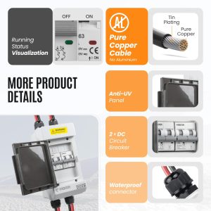 Pjerjzn Solar Panels Disconnect Switch 40A 400VDC PV Shut Off Switch Outdoor 2 String Circuit Breaker Box IP66 Waterproof UV-Proof