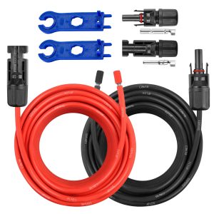 10AWG Solar Extension Panel Cable - 50FT Solar Wire with Waterproof Female and Male Connector and Solar Panel Adaptor Kit Tool PV Wire for RV, Home, Boat, Solar Panels(50feet Red + 50feet Black)