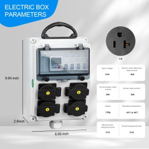 Electrical Outlet Box, 60A Electricity Meter Breaker Electrical Box, with IP44 NEMA 5-20 Power Outlet Box, Dustproof and Splash Proof Electrical Box, for Workshops, Workbenches, Construction Sites