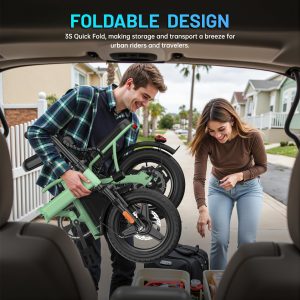 Foldable Electric Bike for Adults and Teens, 14" Folding E-Bike with 500W Motor, Electric Bicycle with 48V Removable Battery UL 2849 Certified, Commuter Mini EBikes with 25 Miles PAS Range (Green)