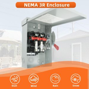 2P 60Amp Fusible Disconnect Switch, 120V/240V Heavy Duty Safety Switch, NEMA 3R Rated, for Outdoor/Indoor Use