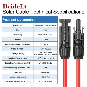BeideLt Solar Panel Extension Cable,10AWG(6mm2) Solar Extension Cable Wire with 1 Pair 60 Feet Black + 60 Feet Red Weatherproof Tinned Copper Extension Cable Wire Adapter Kit