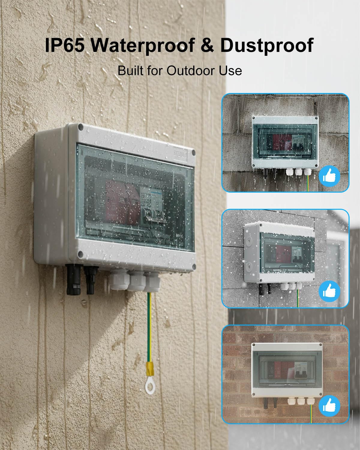 600V Solar DC PV Combiner Box, 1 String with Lightning Arrester Connector for On/Off Grid Solar Panel System, 1 Input 1 Out 15A Fuse, 63A Circuit Breaker, Waterproof ABS Enclosure - Image 4