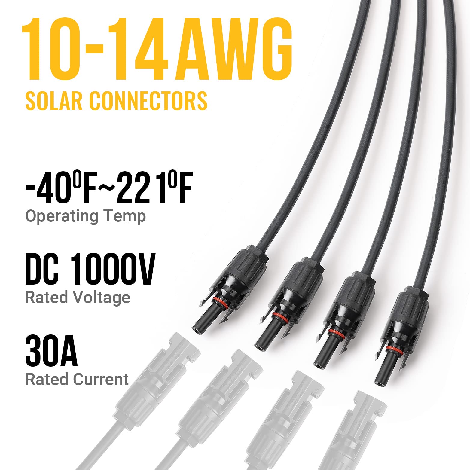 BougeRV Solar Y Branch Connectors Extra Long Solar Panel Parallel Connectors 1 to 4 Solar Cable Wire Plug Tool Kit (M/FFFF and F/MMMM) - Image 7