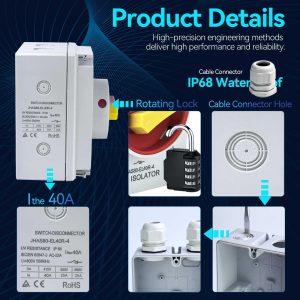 40Amp AC Disconnect Switch AC 800V IP66 Waterproof Isolation PV On Off Rotary Switch 4-Pole Ac Disconnect Box Outdoor 40A ﻿