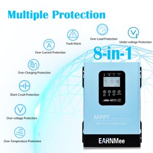 EARNMee 120A MPPT Solar Charge Controller,12V 24V 36V 48V 60V 72V 84V 96V Solar Battery Regulator PV Max 230V for Sealed Lead Acid Gel and Lithium Battery (120A)