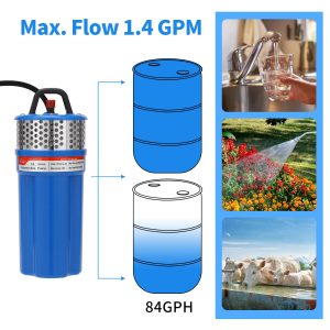 Solar Well Pump Kit with Timing Function, Submersible Solar Water Pump+Four Solar Panels(Matching Fixed Bracket)+Waterproof Box(Contains Controller, Battery, Timer) for Well, Irrigation