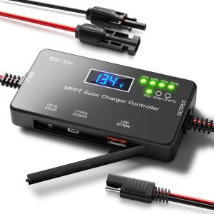 MPPT Solar Charge Controller 12V 10A, Intelligent Solar Panel Regulator with USB and Type-C Charging Ports Compatible with Gel AGM Lithium LiFePO₄ Battery for RVs Boat Car