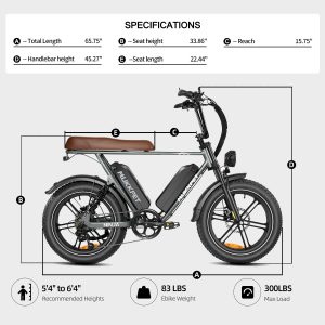 Mukkpet Ninja Moped Ebike,Peak 1500W Motor Electric Bike for Adult,120Miles 32MPH 30AH Removeable Battery Ebike,20"" x4.0 Fat Tires,7-Speed,Dual Suspension, 2 Seater (Standard)