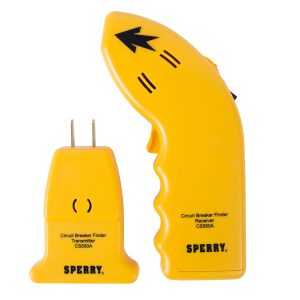 Sperry Instruments CS550A Circuit Breaker Finder, Quickly Locate AC Circuits/Fuses, Visual LED, Plug Style Transmitter/Auto-Sensing Receiver, 120V AC, Yellow