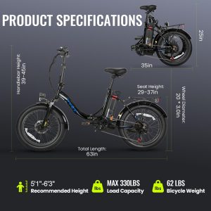 Vivi MT20UL Foldable Electric Bike 20" x3.0 Fat Tire Electric Bike with 48V 499.2WH Removable Battery, Peak 1000W, Up to 50 Miles EBike, 7-Speed, 21.7MPH, Cruise Control, SGS Certified to UL2849