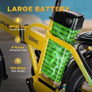 1000W Folding Electric Bike, 48V 20AH Large Removable Battery E Bike, 30+MPH, 80 Miles Max Range, 20" Fat Tire Electric Bike for Adults, Adult Electric Bicycles for Long Commutes-Green 80 Miles