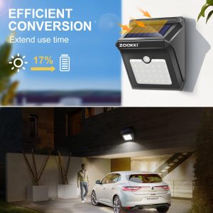 ZOOKKI Solar Outdoor Lights -120° Illumination Solar Motion Sensor Lights Outdoor - IP65 Waterproof Wireless Security Outdoor Solar Powered Lights for Garden Fence Patio Deck(28LED 4-Pack)
