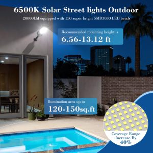 WYWNA Solar Lights Outdoor, IP66 Waterproof Motion Sensor Powered Solar Street Light, 6500K Dusk to Dawn LED Flood Light with Remote Control, Commercial Area Lighting for Yard Parking Lot (4 Pack)