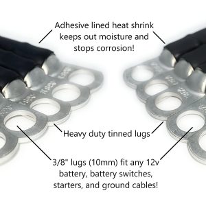 END GAME 4 Gauge Marine Grade Battery Cables, USCG and ABYC Approved, 1-15ft Lengths, Heavy Duty Tinned Lugs, Fully Assembled and Made in The USA (8ft,Red/Black Set, 3/8” Lugs)