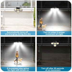 AmeriTop Solar Lights Outdoor, 2 Pack 300 LED High Brightness Cordless Solar Motion Sensor Lights; 4 Adjustable Heads,320° Wide Angle Illumination, IP65 Waterproof, Security LED Flood Light(Daylight)