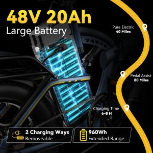 Kebiko 1000W Folding Electric Bike,48V 20AH Removable Battery E Bike,30+MPH,80 Miles Max Range Electric Bike for Adults,20" Fat Tire Foldable ebike,Adult Electric Bicycle for Commute Beach Snow