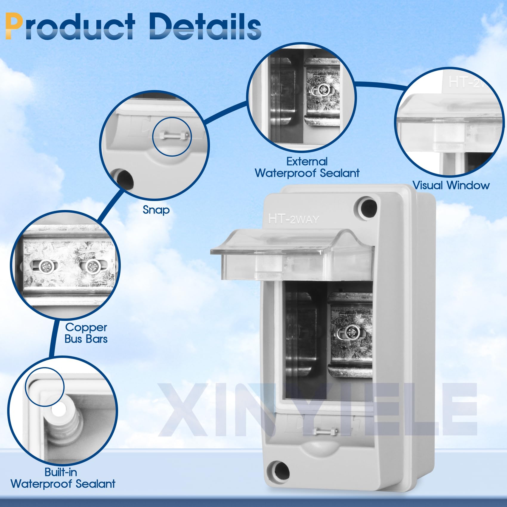 XINYIELE Waterproof Distribution Protection Box, ABS Plastic Breaker Electrical Box and Transparent Cover IP65, for Indoor Outdoor Wall Circuit Breaker (HT-2WAY) - Image 6