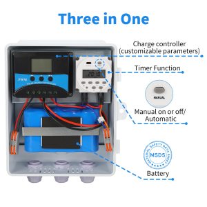 Solar Well Pump Kit with Timing Function, Submersible Solar Water Pump+Four Solar Panels(Matching Fixed Bracket)+Waterproof Box(Contains Controller, Battery, Timer) for Well, Irrigation