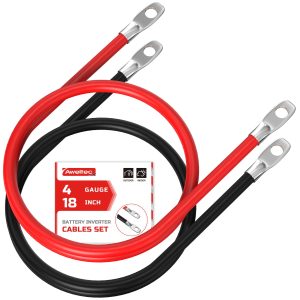 AWELTEC 4 AWG Battery Cable, 4 AWG 18-Inch Pure Copper Battery Inverter Cables with 3/8" Tabs on Both Ends Set for Automotive Solar Power Inverter Marine Boat RV Car Motorcycle (Red and Black)