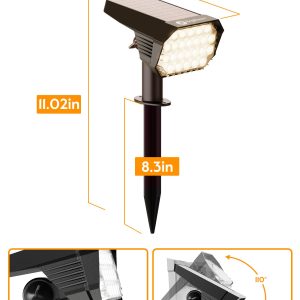 Brightown Solar Lights Outdoor Waterproof IP67, [Cool & Warm Light 2-in-1] Solar Spot Lights Outdoor, 2 Colors 3 Brightness Levels LED Outdoor Solar Lights for Yard Pathway Garden House, 2 Pack