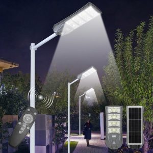iodoo 40000lm Solar Street Light Aluminium Outdoor Light, Motion Sensor Waterproof Solar Power Wall Patio Flag Lights for Garden Yard Garage with Remote (4000W)