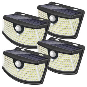 Aootek New Solar Motion Sensor Lights 120 LEDs with Lights Reflector,270° Wide Angle, IP65 Waterproof, Step Lights for Front Door, Yard, Garage, Deck (Front Button 4-Pack)