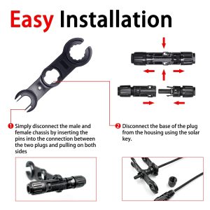 8AWG Solar Panel Connectors IP68 Waterproof 1500V 70A Solid Tinned Copper Terminal Black 5 Pairs for Solar PV Cable(10mm²)