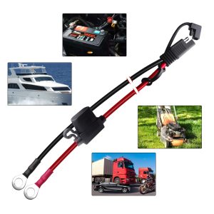 Goupchn SAE Battery Connector, SAE to O Ring Terminal Harness 10AWG 2Pin Quick Disconnect Battery Extension Cable with RP Adapter, 15A/20A/30A Fuses 2ft for Solar Panel, Motorcycle, Car, RV