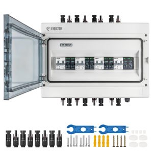 PJERJZN Solar Combiner Box 4-in-4-Out 40A Circuit Breaker with Surge Protector PV Combiner Box Waterproof Enclosure for RV/Rooftop/Off-Grid Systems/Solar Panel System