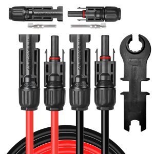 BeideLt Solar Panel Extension Cable,10AWG(6mm2) Solar Extension Cable Wire with 1 Pair 60 Feet Black + 60 Feet Red Weatherproof Tinned Copper Extension Cable Wire Adapter Kit