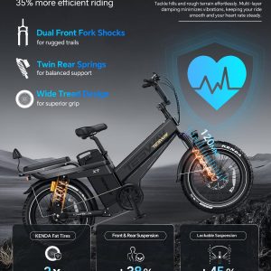TESWAY 52V 60AH 200 Miles Long Range Ebike, 2000W Versatile Electric Bike,4-Piston Hydraulic Brakes & Full Suspension, 20x4.0 All Terrain Fat Tire EBike with 2 Seaters