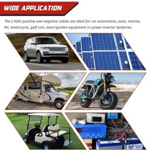 2 AWG Battery Cable 2AWG Gauge Pure Copper Battery Inverter Cables with 5/16 in Lugs Both Ends Power Inverter Wire Set for Automotive Solar Marine Boat RV Car Motorcycle Red and Black (5FT)