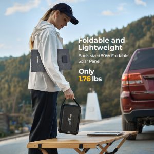 BougeRV 50W Fiberglass Portable Solar Panel, Foldable Solar Cell Solar Charger with USB Outputs for Phones, Compatible with BougeRV 277Wh/173Wh/JuiceGo 240Wh Power Station, for Camping, Hiking