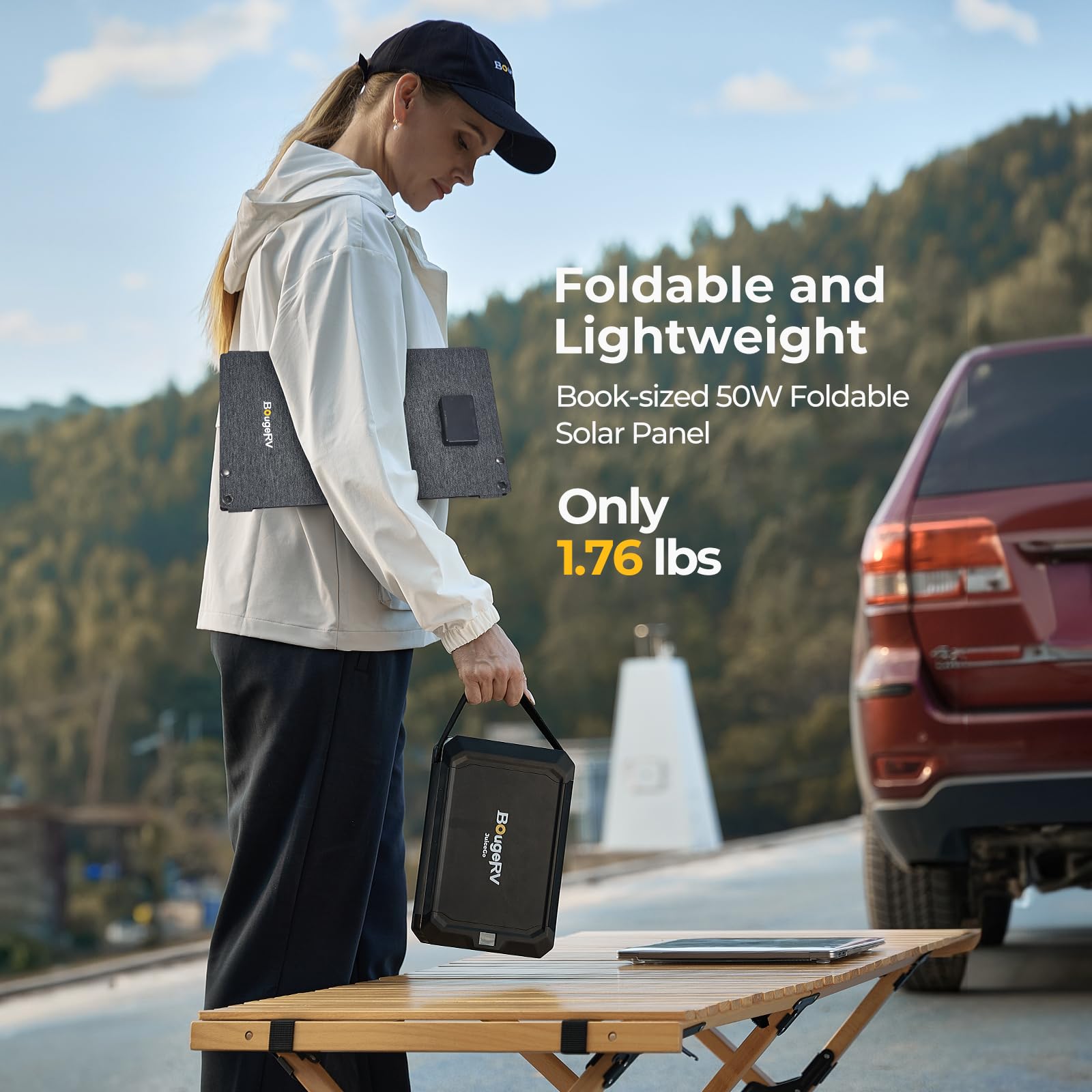 BougeRV 50W Fiberglass Portable Solar Panel, Foldable Solar Cell Solar Charger with USB Outputs for Phones, Compatible with BougeRV 277Wh/173Wh/JuiceGo 240Wh Power Station, for Camping, Hiking - Image 3