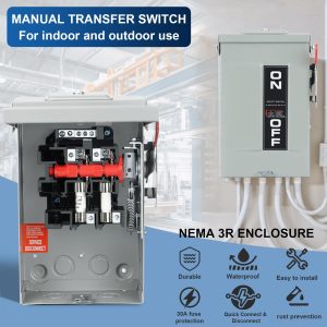 2P 30Amp 110/240V 2 Wire Fusible Heavy Duty Safety Switches，Ac Disconnect Switches Box，Quick Disconnect Safety Switch，Equipped with fuses