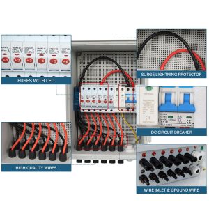 lopopvsys Solar 6 String PV Combiner Box with Lightning Arreste, 15A Rated Current Fuse and 2P 63A Circuit Breakers for On/Off Grid Solar Panel System (6 String PV Combiner Box)