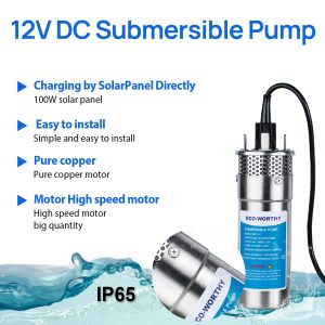 ECO-WORTHY 12V DC Submersible Deep Well Pump, MAX Flow 3.2GPM, Max Head 230ft, Water Pump Powered by Solar or Battery for Well, Livestock Drinking or Tank Filling…