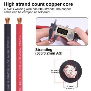iGreely 4 AWG Gauge Wire Welding Battery Pure Copper Ultra Flexible Cable,10 Feet Black + 10 Feet Red Oxygen Free Copper OFC Welding Cable and Lugs Terminal Connectors with Heat Shrink Tubing