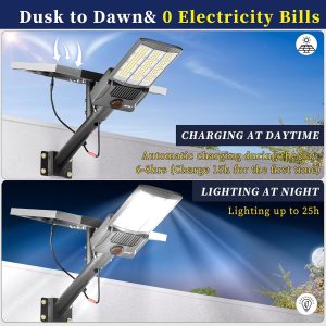 JAYNLT Y-9800W Solar Street Lights Outdoor, 750000LM 6500K High Powered Commercial Parking Lot Lights Dusk to Dawn, Waterproof Solar Security Flood Lamps with Remote for Driveways, Basketball Courts